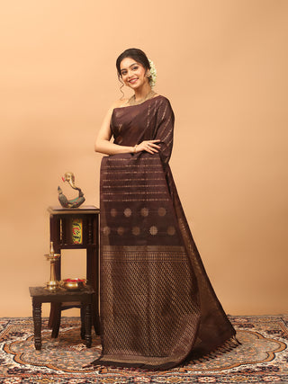 Chocolate Brown Pure Kanchipuram Soft Silk Saree
