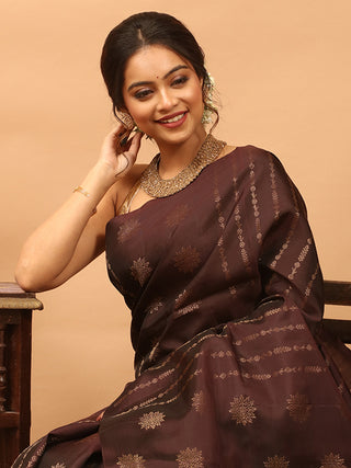 Chocolate Brown Pure Kanchipuram Soft Silk Saree