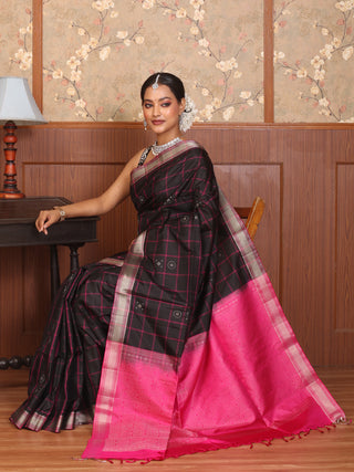 Black and Magenta Pure Kanjivaram Silk Saree