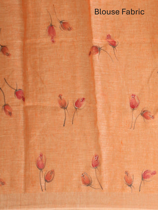 Peach Hand Painted Linen Saree