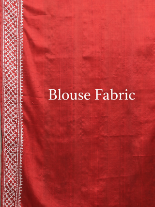 Rust Red, Teal Blue & Natural Ghicha Pure Bishnupur Katan Silk Saree with Hand Gujarati Embroidery