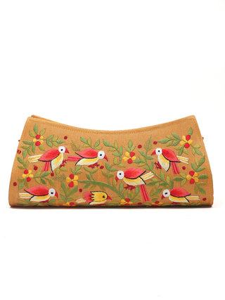 Mustard Clutch with Red Birds and Floral Creepers
