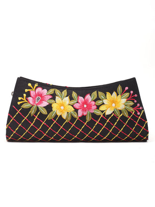 Black Clutch with Lattice and Floral Border