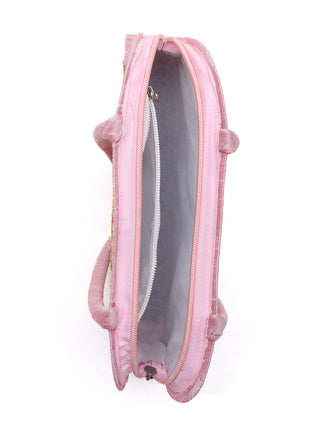 Baby Pink Art Silk Handbag with Pastel Floral Motifs