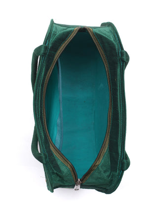 Bottle Green Dupion Silk Handbag with Pink & Orange Floral Embroidery