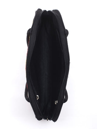 Black Handbag with Floral Bird Embroidery
