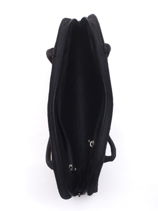 Black Handbag with Floral Embroidery in Pink & Yellow