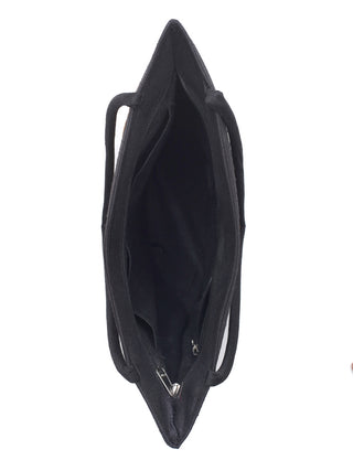 Deep Black Art Dupion Silk Tote Bag with Earth-Tone Parsi Embroidery