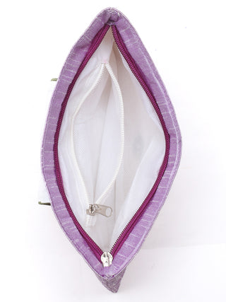 Lavender Parsi Embroidered Art Dupion Silk Flat Purse