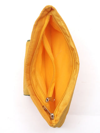 Mustard Parsi Embroidered Art Dupion Silk Flat Purse