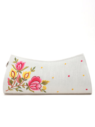 Ivory Clutch with Rose Embroidery