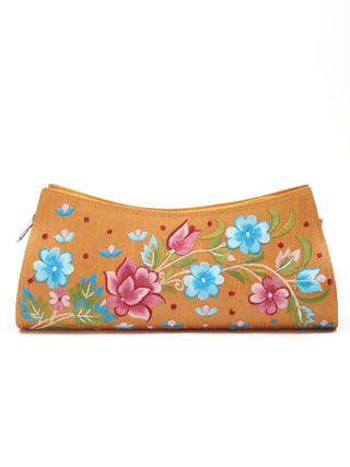 Mustard Clutch with Lavender-Blue Floral Motif