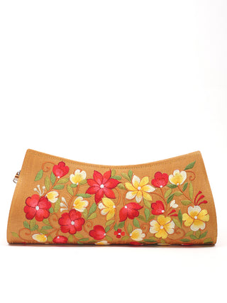 Mustard Clutch with Multicolour Floral Spray