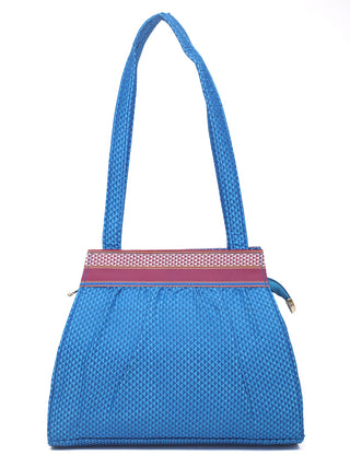 Dark Sky Blue Khun Shoulder Bag with Traditional Woven Borders