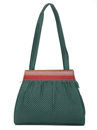 Emerald Green Khun Shoulder Bag with Traditional Woven Borders