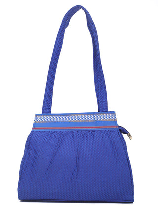 Royal Blue Khun Shoulder Bag with Traditional Woven Borders