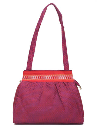 Dark Magenta Khun Shoulder Bag with Traditional Woven Borders