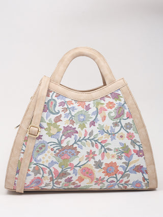 Ivory Multicolour Kashmiri Kani Handwoven Leather Hand Bag