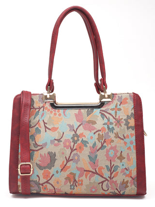 Beige Multicolour Kashmiri Kani Handwoven Leather Hand Bag