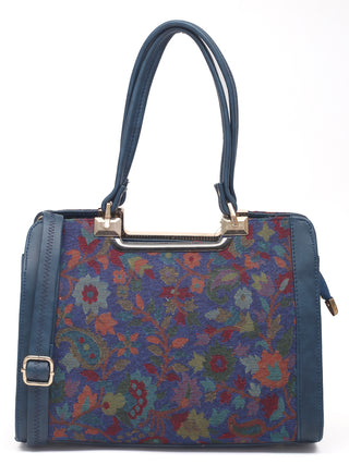 Blue Multicolour Kashmiri Kani Handwoven Leather Hand Bag