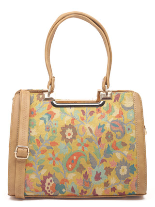 Chartreuse(Lime-Green) Multicolour Kashmiri Kani Handwoven Leather Hand Bag