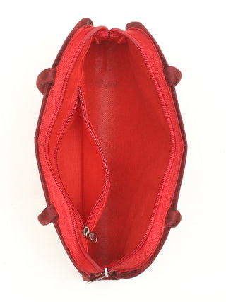 Maroon Handbag with Bright Floral Embroidery
