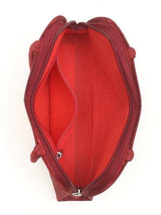 Maroon Embroidered Handbag with Butterfly & Blooms