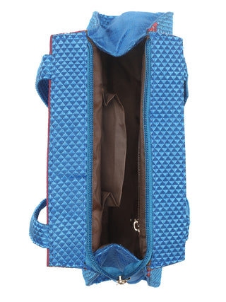 Dark Sky Blue Khun Shoulder Bag with Traditional Woven Borders