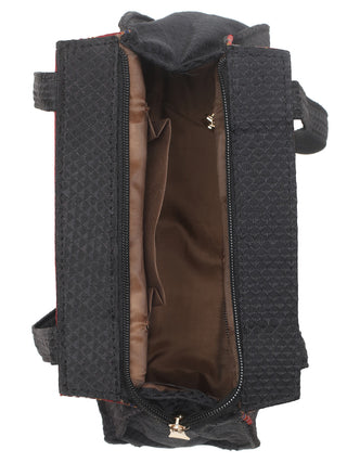 Classic Black Khun Shoulder Bag with Monochrome Woven Borders