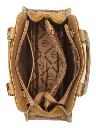 Mustard Yellow Leather Hand Bag with Kashmiri Crewel Aari Embroidery