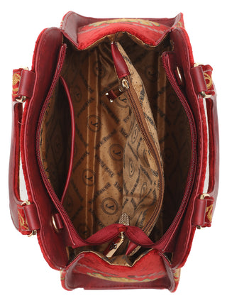 Deep Red Leather Hand Bag with Kashmiri Crewel Aari Embroidery