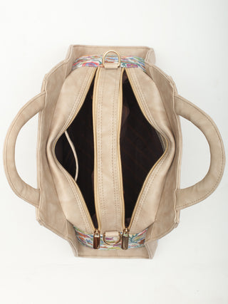 Ivory Multicolour Kashmiri Kani Handwoven Leather Hand Bag