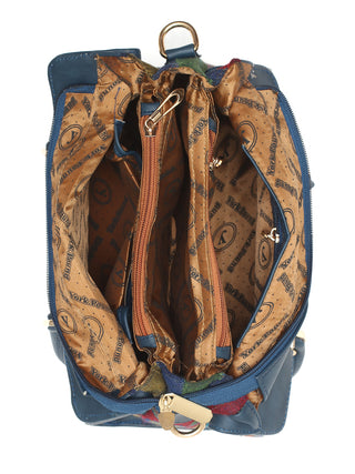 Blue Multicolour Kashmiri Kani Handwoven Leather Hand Bag