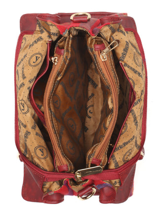 Red Multicolour Kashmiri Kani Handwoven Leather Hand Bag