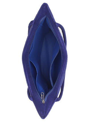 Royal Blue Art Dupion Silk Tote Bag with Parsi Floral Embroidery