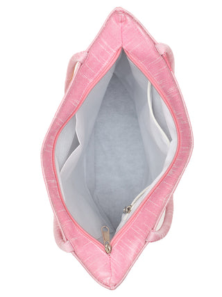 Baby Pink Art Dupion Silk Tote Bag with Parsi Floral Embroidery