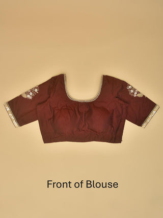Maroon And Cream Half and Half Handwoven Matka Silk and Silk Cotton Saree with Zardozi Work