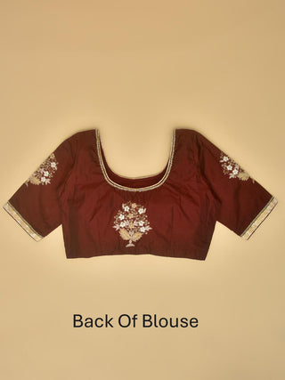 Maroon And Cream Half and Half Handwoven Matka Silk and Silk Cotton Saree with Zardozi Work