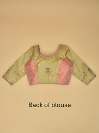 Golden Beige Organza Silk Saree with Exquisite Hand Aari Embroidery & Designer Blouse