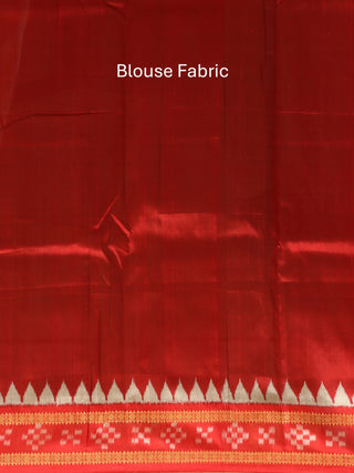 Cream And Red Odisha Handloom Khandua Silk Saree with Grand Temple Borders