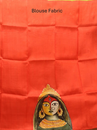 Golden Yellow and Red Hand-Painted Murshidabad Silk Saree – The Durga Edit
