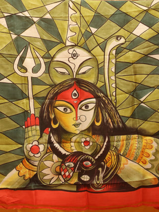 Golden Yellow and Red Hand-Painted Murshidabad Silk Saree – The Durga Edit