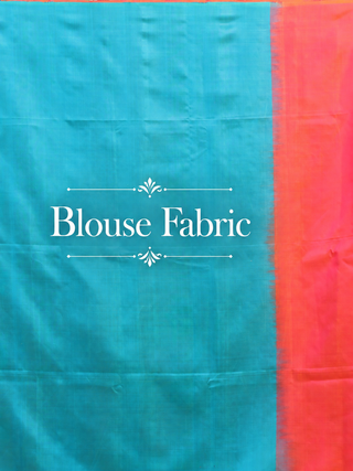 Coral Pink and Turquoise Blue Pure Kanchipuram Soft Silk Saree with Contrast Woven Pallu