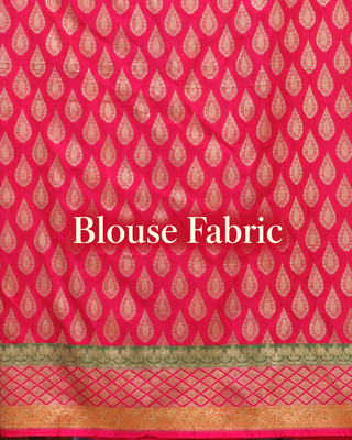 Teal Green Pure Khaddi Banarasi Handloom Silk Saree with Gold Zari Butis and Rani Pink Pallu
