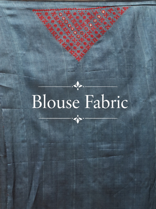 Slate Blue, Rust & Ivory Pure Tussar Silk Saree with Hand Gujarati Embroidery