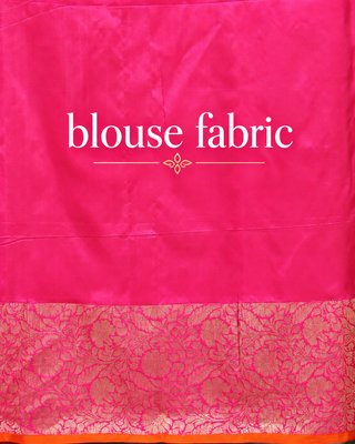 Sage Green Pure Katan Silk Banarasi Handloom Saree with Rani Pink Brocade Border