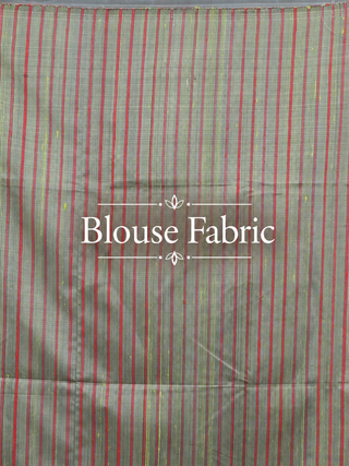 Slate Grey Pure Kanchipuram Soft Silk Saree with Olive Green & Muted Maroon Geometric Woven Borders