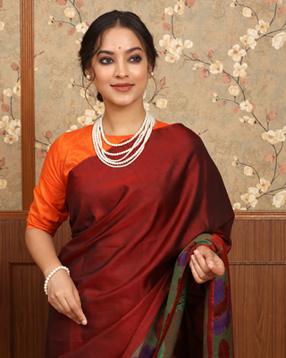 Deep Maroon Pure Kanchipuram Soft Silk Saree with Multicolour Floral Woven Pallu