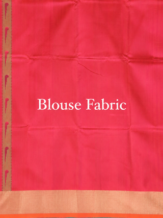 Peacock Teal Blue Pure Kanchipuram Soft Silk Saree with Antique Gold Zari Border and Coral Pink Pallu, Blouse