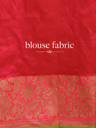 Mustard Yellow Pure Katan Silk Banarasi Handloom Saree with Gold Zari Butis and Rani Pink Floral Pallu